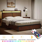 Lit rembourré avec tête de lit LED, tiroirs de rangement et ports USB, aucun sommier tapissier requis