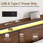 Lit rembourré avec tête de lit LED, tiroirs de rangement et ports USB, aucun sommier tapissier requis