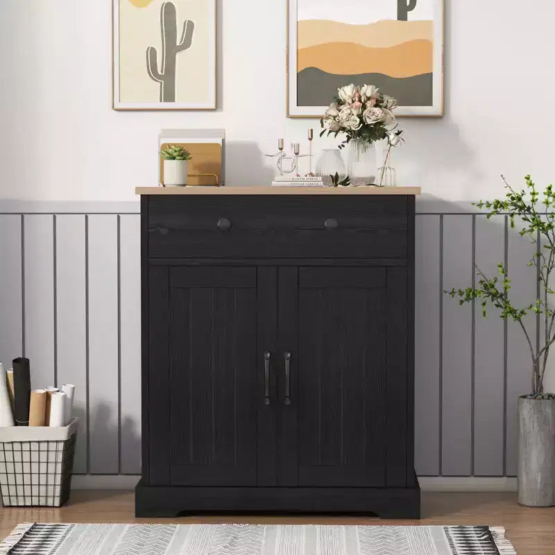 Meuble de rangement avec 2 portes et tiroir, buffet de cuisine moderne avec étagère réglable, table de buffet de bar à café en bois pour salon