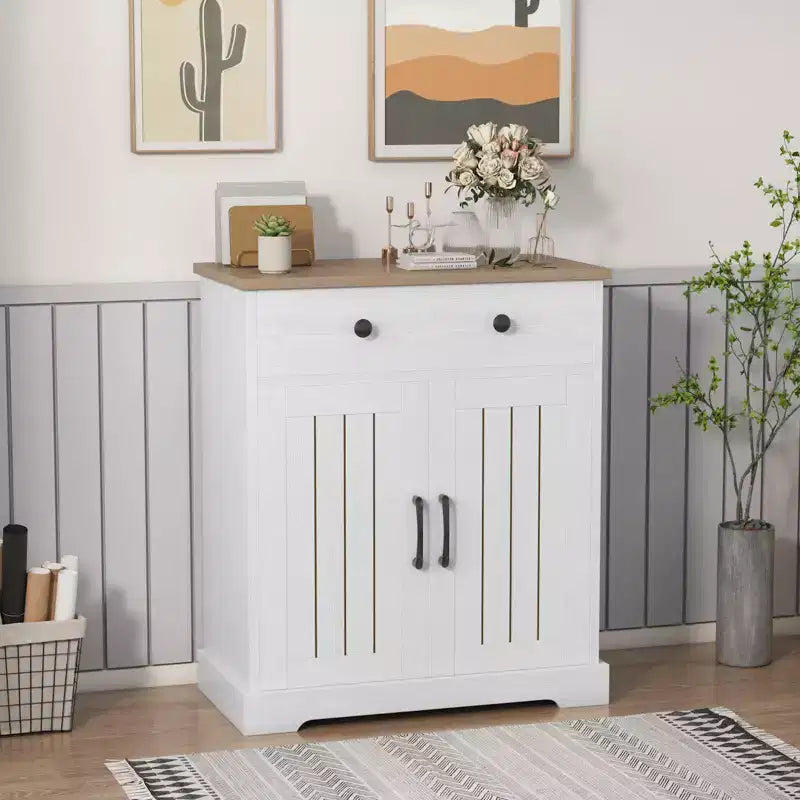 Meuble de rangement avec 2 portes et tiroir, buffet de cuisine moderne avec étagère réglable, table de buffet de bar à café en bois pour salon