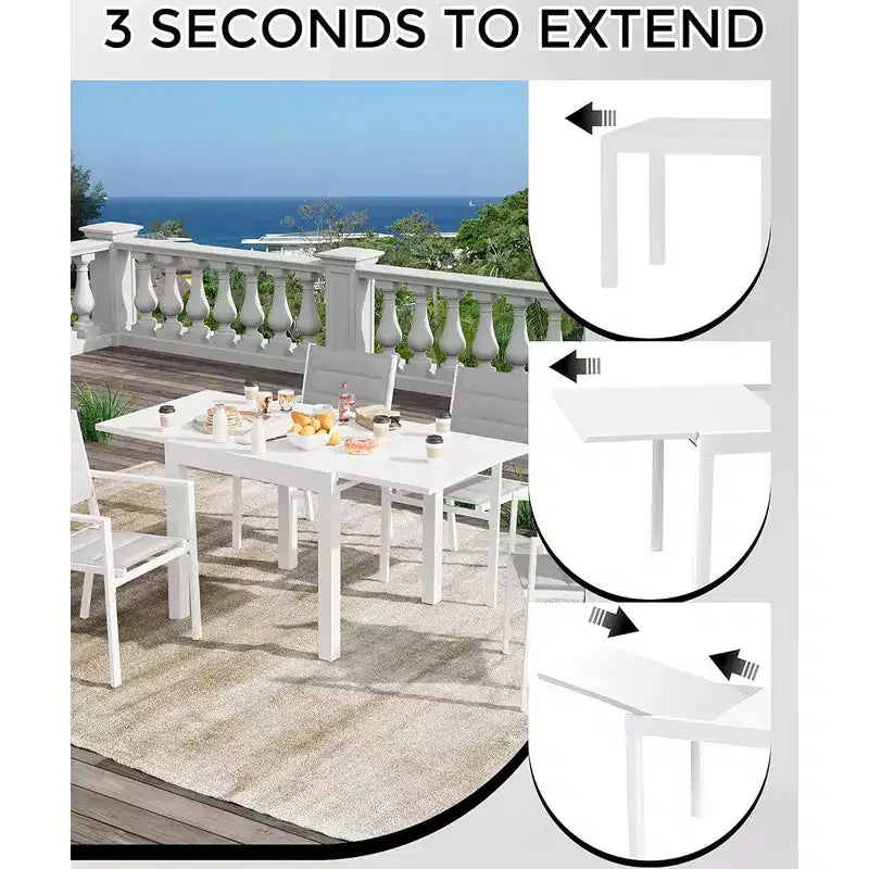 Table de salle à manger extérieure extensible pour 4-6 personnes, table de patio de 80-160 cm, cadre en aluminium