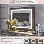 Coiffeuse 69 pouces avec plateau en verre, coiffeuse de style ferme avec 9 grands tiroirs de rangement, 3 couleurs de lumière disponibles et miroir HD 30 LED