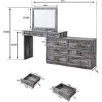 Coiffeuse 69 pouces avec plateau en verre, coiffeuse de style ferme avec 9 grands tiroirs de rangement, 3 couleurs de lumière disponibles et miroir HD 30 LED