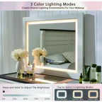 Coiffeuse 69 pouces avec plateau en verre, coiffeuse de style ferme avec 9 grands tiroirs de rangement, 3 couleurs de lumière disponibles et miroir HD 30 LED