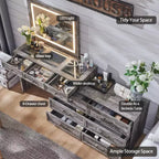 Coiffeuse 69 pouces avec plateau en verre, coiffeuse de style ferme avec 9 grands tiroirs de rangement, 3 couleurs de lumière disponibles et miroir HD 30 LED
