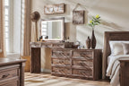 Mastgoal 69 W Big Vanity Desk with Glass Top, Farmhouse Makeup Table with 9 Large Storage Drawers, 3 Color Available Light & 30 HD Led Mirror