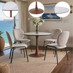 Cette table à manger ronde, dotée d'un plateau en panneau de fibres de moyenne densité et d'un piètement en acier couleur cerise, est une table d'appoint moderne adaptée aux cuisines, aux salles à manger et aux petits espaces.