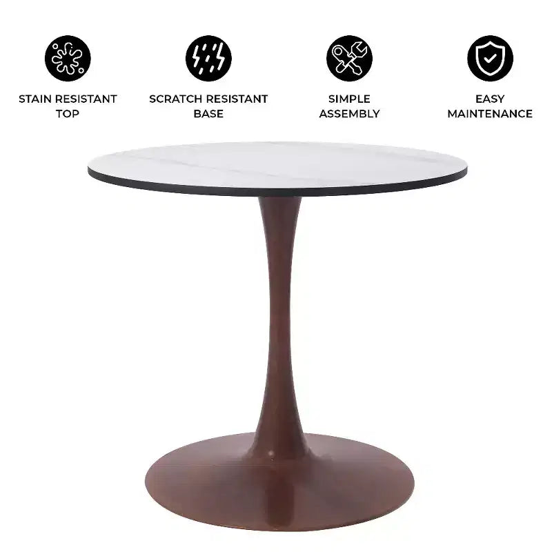 Table à manger ronde Bristol avec plateau en MDF et piétement en acier couleur cerisier, table d'appoint moderne pour cuisine, salle à manger et petits espaces
