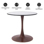 Cette table à manger ronde, dotée d'un plateau en panneau de fibres de moyenne densité et d'un piètement en acier couleur cerise, est une table d'appoint moderne adaptée aux cuisines, aux salles à manger et aux petits espaces.