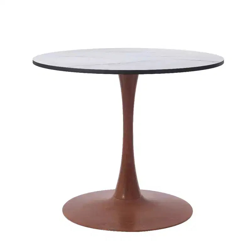 Table à manger ronde Bristol avec plateau en MDF et piétement en acier couleur cerisier, table d'appoint moderne pour cuisine, salle à manger et petits espaces