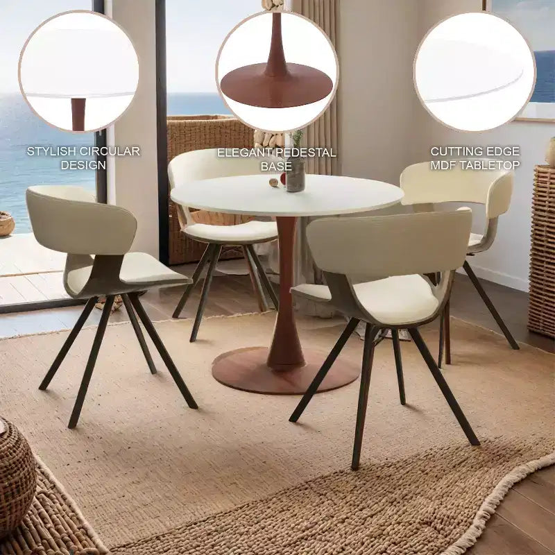 Table à manger ronde Bristol avec plateau en MDF et piétement en acier couleur cerisier, table d'appoint moderne pour cuisine, salle à manger et petits espaces