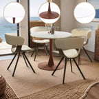 Cette table à manger ronde, dotée d'un plateau en panneau de fibres de moyenne densité et d'un piètement en acier couleur cerise, est une table d'appoint moderne adaptée aux cuisines, aux salles à manger et aux petits espaces.
