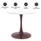 Cette table à manger ronde, dotée d'un plateau en panneau de fibres de moyenne densité et d'un piètement en acier couleur cerise, est une table d'appoint moderne adaptée aux cuisines, aux salles à manger et aux petits espaces.