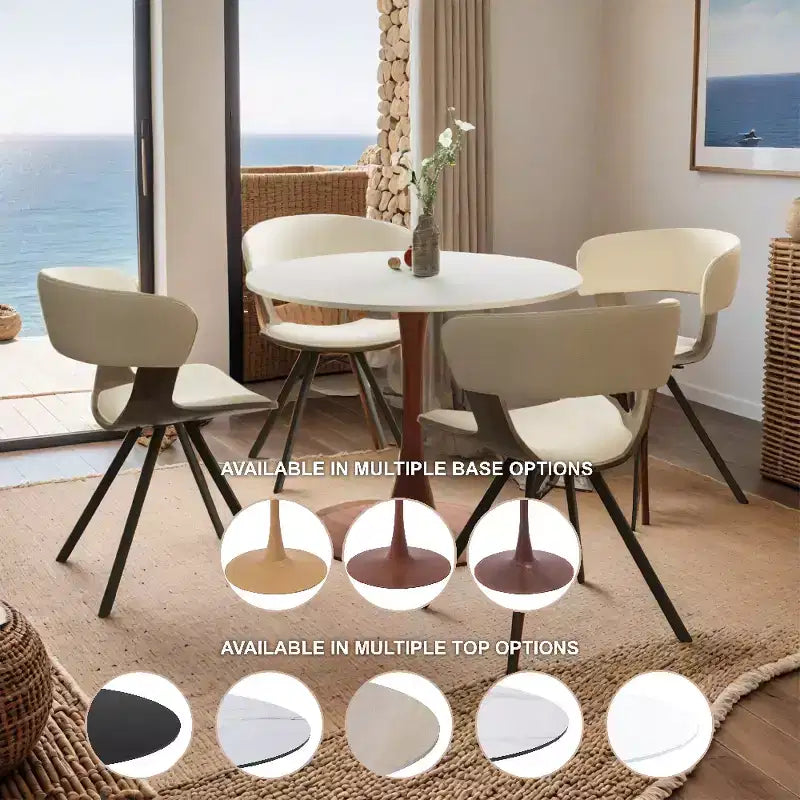 Table à manger ronde Bristol avec plateau en MDF et piétement en acier couleur cerisier, table d'appoint moderne pour cuisine, salle à manger et petits espaces