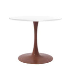 Cette table à manger ronde, dotée d'un plateau en panneau de fibres de moyenne densité et d'un piètement en acier couleur cerise, est une table d'appoint moderne adaptée aux cuisines, aux salles à manger et aux petits espaces.