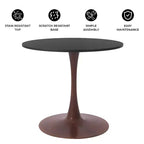 Cette table à manger ronde, dotée d'un plateau en panneau de fibres de moyenne densité et d'un piètement en acier couleur cerise, est une table d'appoint moderne adaptée aux cuisines, aux salles à manger et aux petits espaces.