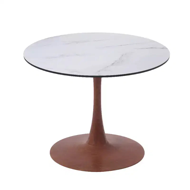 Table à manger ronde Bristol avec plateau en MDF et piétement en acier couleur cerisier, table d'appoint moderne pour cuisine, salle à manger et petits espaces