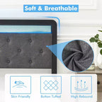 Cadre de lit double rembourré avec tiroirs de rangement et tête de lit capitonnée, support robuste en lattes de bois pour matelas, pas besoin de sommier tapissier