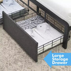 Cadre de lit double rembourré avec tiroirs de rangement et tête de lit capitonnée, support robuste en lattes de bois pour matelas, pas besoin de sommier tapissier