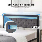 Cadre de lit double rembourré avec tiroirs de rangement et tête de lit capitonnée, support robuste en lattes de bois pour matelas, pas besoin de sommier tapissier