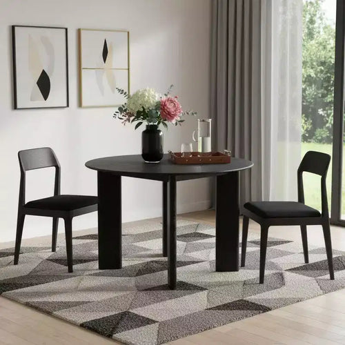 Table de salle à manger ronde 42 po en bois massif noir