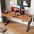 Brown 63 Inch Electric Standing Desk Height Adjustable Computer Table Sit Stand Gaming Desk Home Office Workstation with Memory Presets Storage Bag