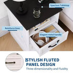 Table de chevet rustique de ferme à 2 tiroirs, Table de chevet moderne en bois, Ports USB et prises CA, MDF durable, Poignées en métal, Blanc