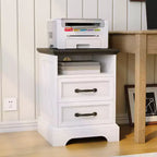 Table de chevet rustique de ferme à 2 tiroirs, Table de chevet moderne en bois, Ports USB et prises CA, MDF durable, Poignées en métal, Blanc