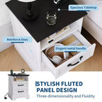 Table de chevet rustique de ferme à 2 tiroirs, Table de chevet moderne en bois, Ports USB et prises CA, MDF durable, Poignées en métal, Blanc
