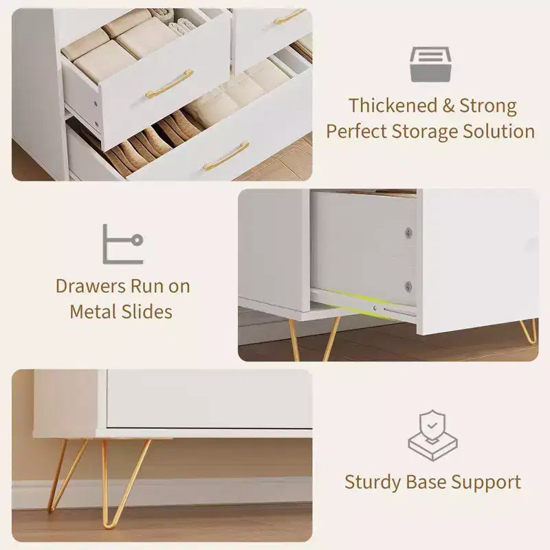 Commode de chambre à 5 tiroirs, commode de 119 cm de large, organisateur de rangement autoportant