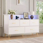 Commode de chambre à 5 tiroirs, commode de 119 cm de large, organisateur de rangement autoportant