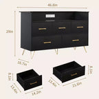 Commode de chambre à 5 tiroirs, commode de 119 cm de large, organisateur de rangement autoportant