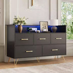 Commode de chambre à 5 tiroirs, commode de 119 cm de large, organisateur de rangement autoportant