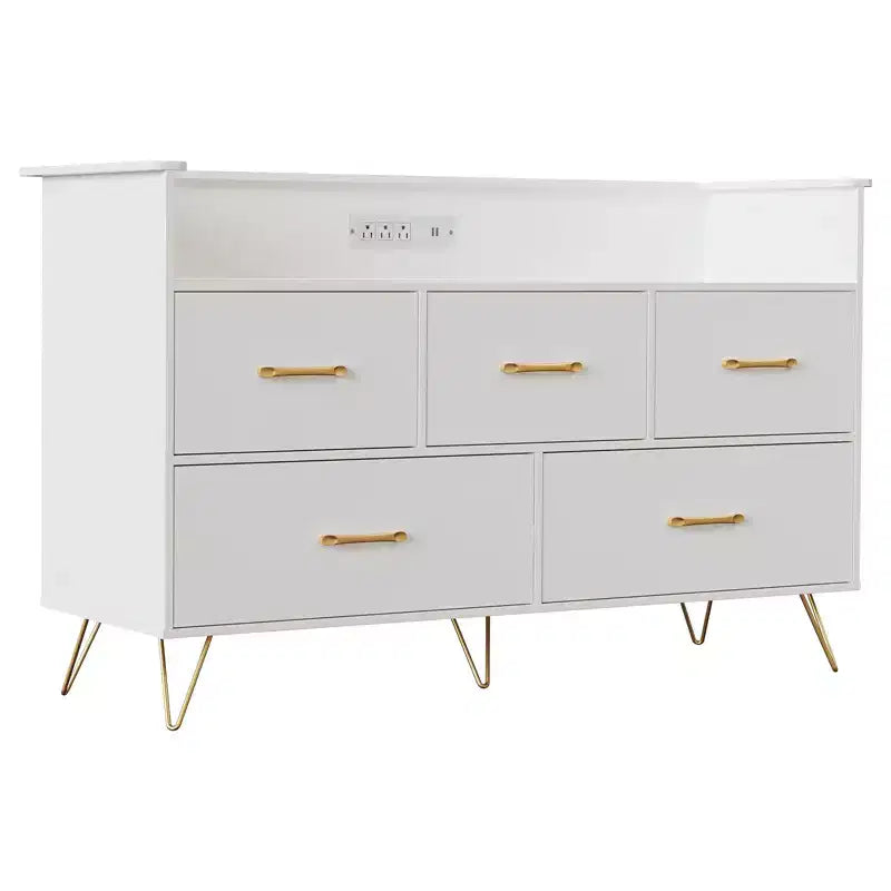 Commode de chambre à 5 tiroirs, commode de 119 cm de large, organisateur de rangement autoportant