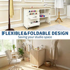 Table pliante pour couture et loisirs créatifs avec étagères et plateaux, roulettes verrouillables, chevilles, verrous magnétiques, bureau multi-fonctions compact, gain de place pour machines à coudre