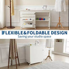 Table pliante pour couture et loisirs créatifs avec étagères et plateaux, roulettes verrouillables, chevilles, verrous magnétiques, bureau multi-fonctions compact, gain de place pour machines à coudre