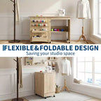 Table pliante pour couture et loisirs créatifs avec étagères et plateaux, roulettes verrouillables, chevilles, verrous magnétiques, bureau multi-fonctions compact, gain de place pour machines à coudre