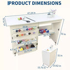 Table pliante pour couture et loisirs créatifs avec étagères et plateaux, roulettes verrouillables, chevilles, verrous magnétiques, bureau multi-fonctions compact, gain de place pour machines à coudre