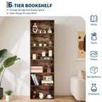 Bibliothèque haute à 6 étagères, Étagère en bois de 161,5 cm de hauteur au style rustique industriel, Meuble de rangement à 6 niveaux pour salon, chambre, bibliothèque