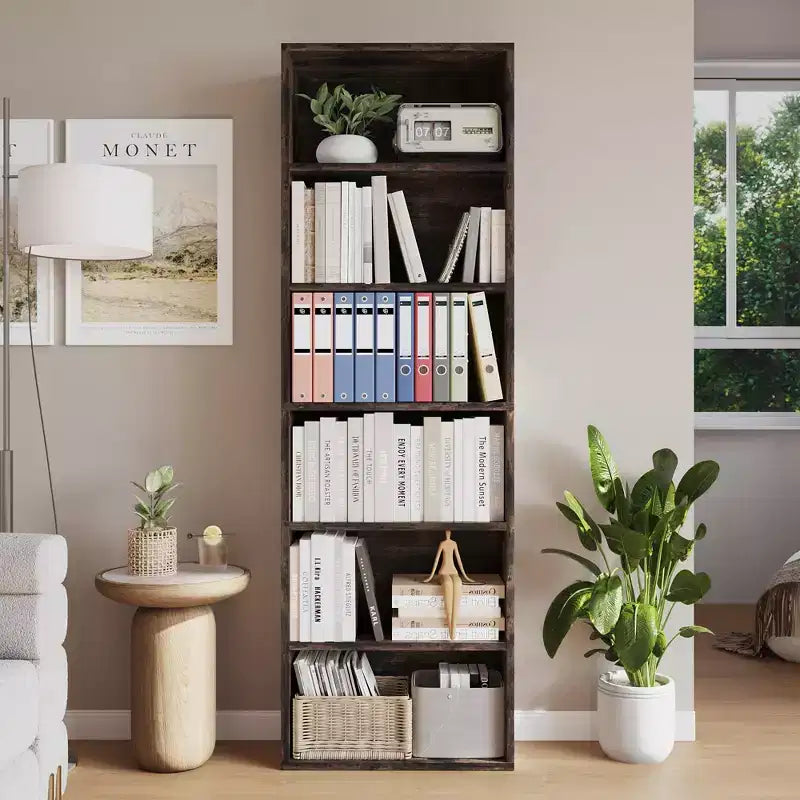 Bibliothèque haute à 6 étagères, Étagère en bois de 161,5 cm de hauteur au style rustique industriel, Meuble de rangement à 6 niveaux pour salon, chambre, bibliothèque