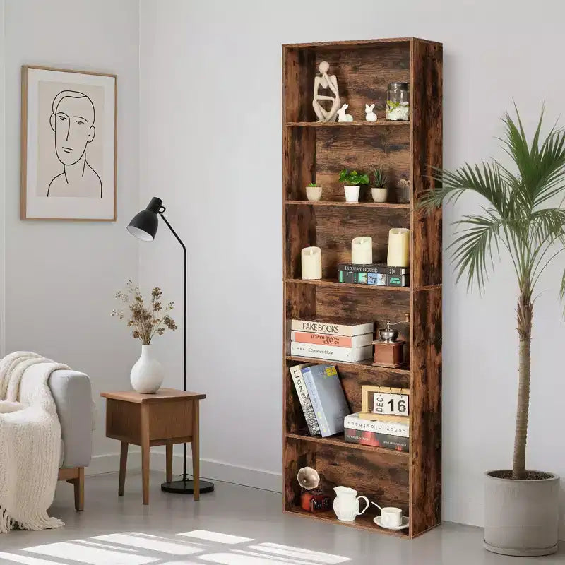 Bibliothèque haute à 6 étagères, Étagère en bois de 161,5 cm de hauteur au style rustique industriel, Meuble de rangement à 6 niveaux pour salon, chambre, bibliothèque