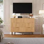 Modern Fluted 6 Drawer Dresser, Wooden Chest with Deep Storage, Large Double Dresser & TV Stand for Bedroom, Living Room, Hallway, Kids Room