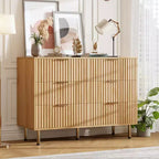 Commode moderne cannelée à 6 tiroirs, en bois avec rangement profond, grande commode double et meuble TV pour chambre à coucher, salon, couloir, chambre d'enfant