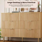 Commode moderne cannelée à 6 tiroirs, en bois avec rangement profond, grande commode double et meuble TV pour chambre à coucher, salon, couloir, chambre d'enfant