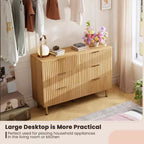 Commode moderne cannelée à 6 tiroirs, en bois avec rangement profond, grande commode double et meuble TV pour chambre à coucher, salon, couloir, chambre d'enfant