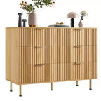 Commode moderne cannelée à 6 tiroirs, en bois avec rangement profond, grande commode double et meuble TV pour chambre à coucher, salon, couloir, chambre d'enfant