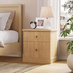 Table de chevet cannelée moderne, petite table de chevet de 61 cm avec 2 tiroirs, petite armoire de rangement d'appoint, table d'appoint à base incurvée et stable