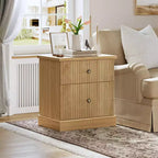 Table de chevet cannelée moderne, petite table de chevet de 61 cm avec 2 tiroirs, petite armoire de rangement d'appoint, table d'appoint à base incurvée et stable