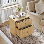 Table de chevet cannelée moderne, petite table de chevet de 61 cm avec 2 tiroirs, petite armoire de rangement d'appoint, table d'appoint à base incurvée et stable