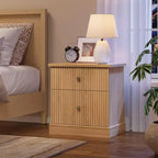 Table de chevet cannelée moderne, petite table de chevet de 61 cm avec 2 tiroirs, petite armoire de rangement d'appoint, table d'appoint à base incurvée et stable
